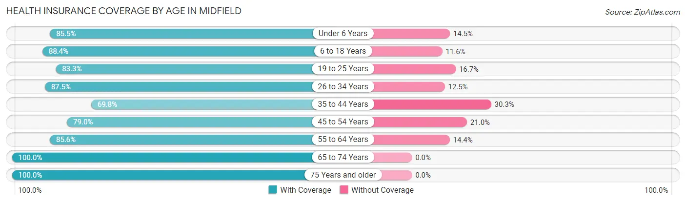 Health Insurance Coverage by Age in Midfield