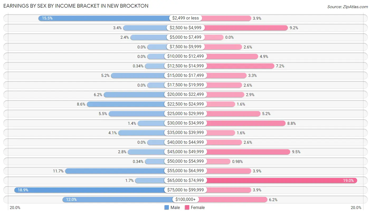 Earnings by Sex by Income Bracket in New Brockton
