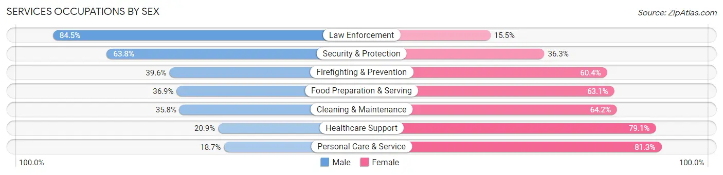 Services Occupations by Sex in Pelham