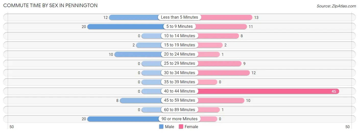 Commute Time by Sex in Pennington