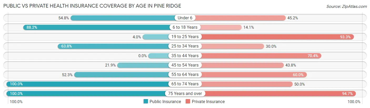 Public vs Private Health Insurance Coverage by Age in Pine Ridge