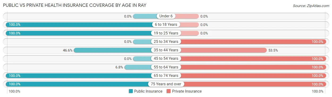 Public vs Private Health Insurance Coverage by Age in Ray