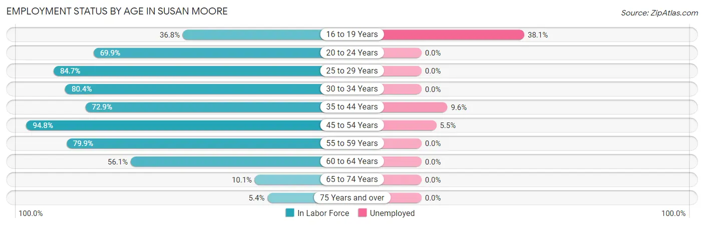 Employment Status by Age in Susan Moore