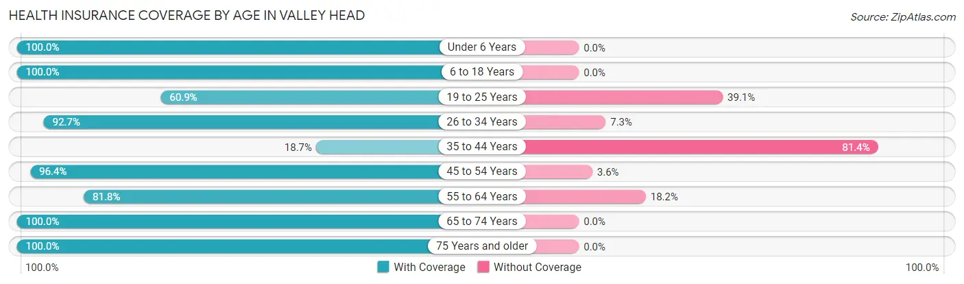 Health Insurance Coverage by Age in Valley Head