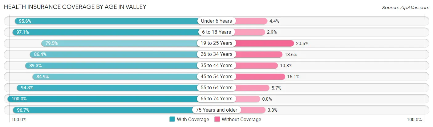 Health Insurance Coverage by Age in Valley