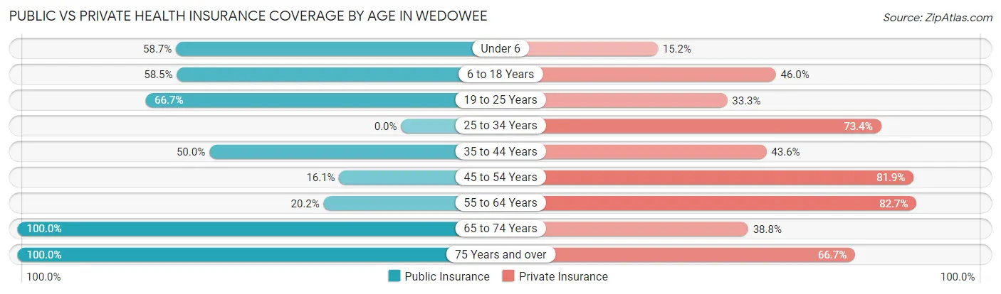 Public vs Private Health Insurance Coverage by Age in Wedowee