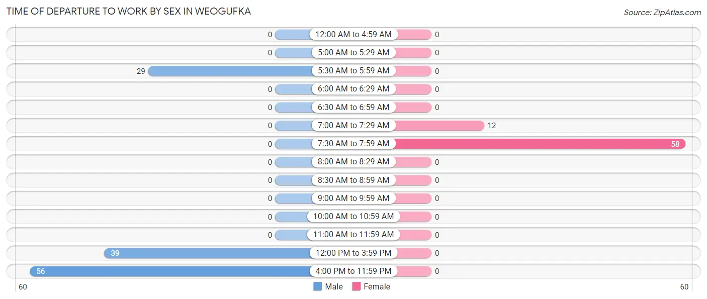 Time of Departure to Work by Sex in Weogufka