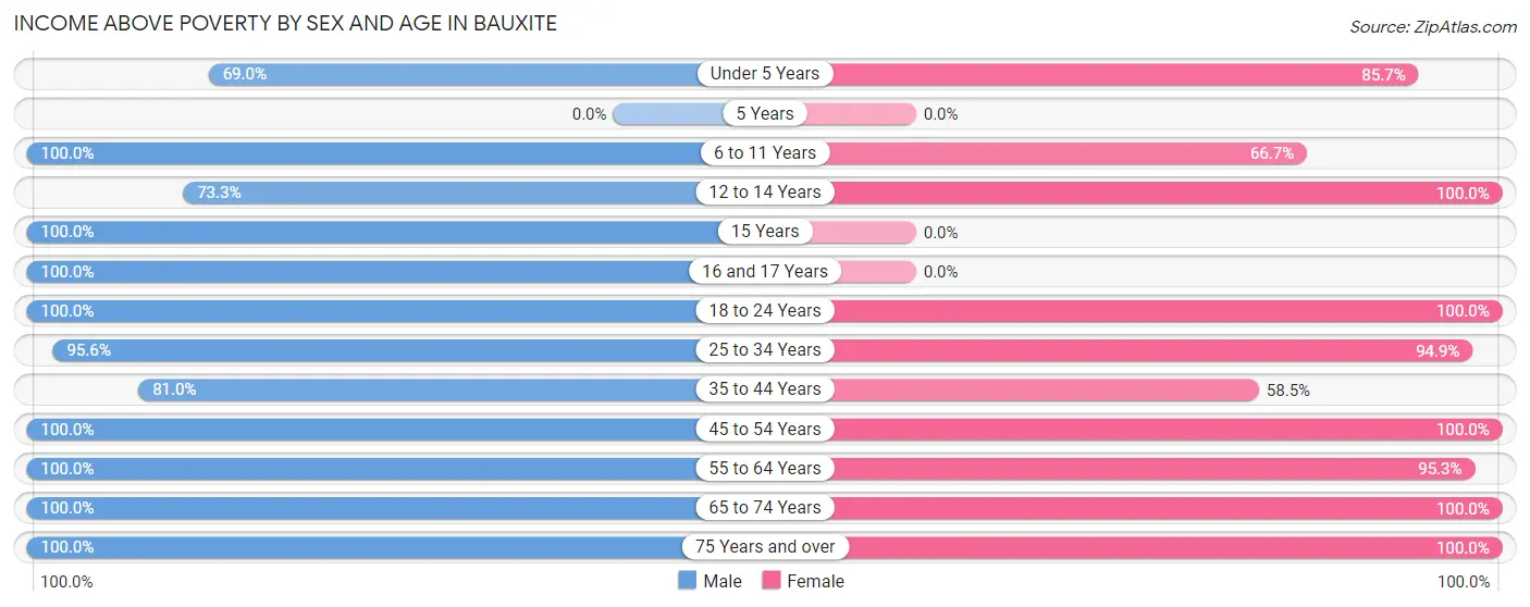 Income Above Poverty by Sex and Age in Bauxite