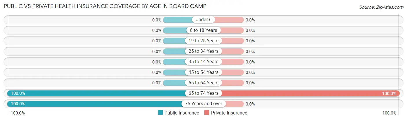 Public vs Private Health Insurance Coverage by Age in Board Camp