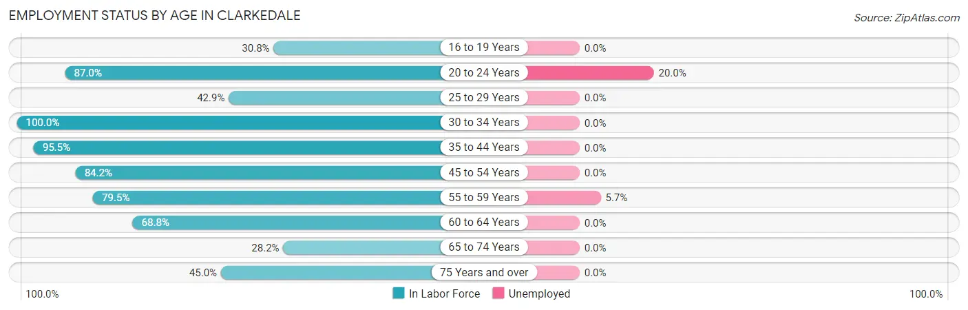 Employment Status by Age in Clarkedale