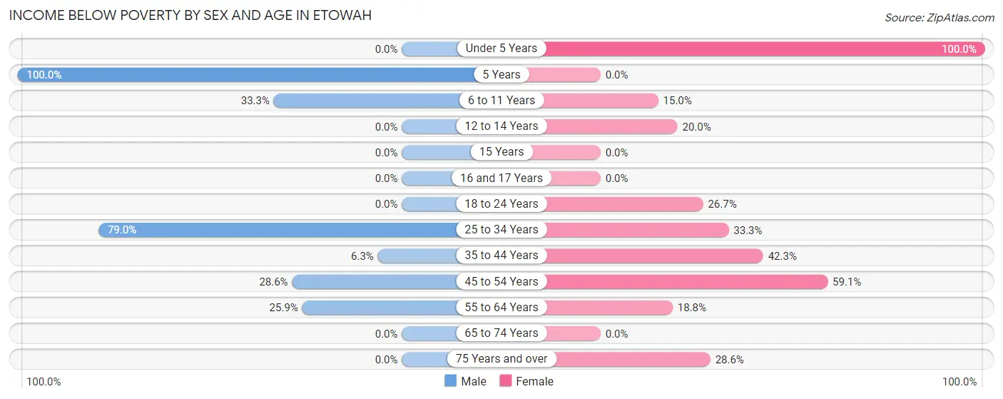 Income Below Poverty by Sex and Age in Etowah