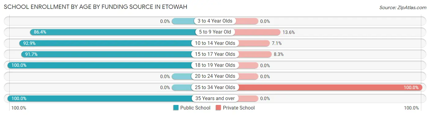 School Enrollment by Age by Funding Source in Etowah