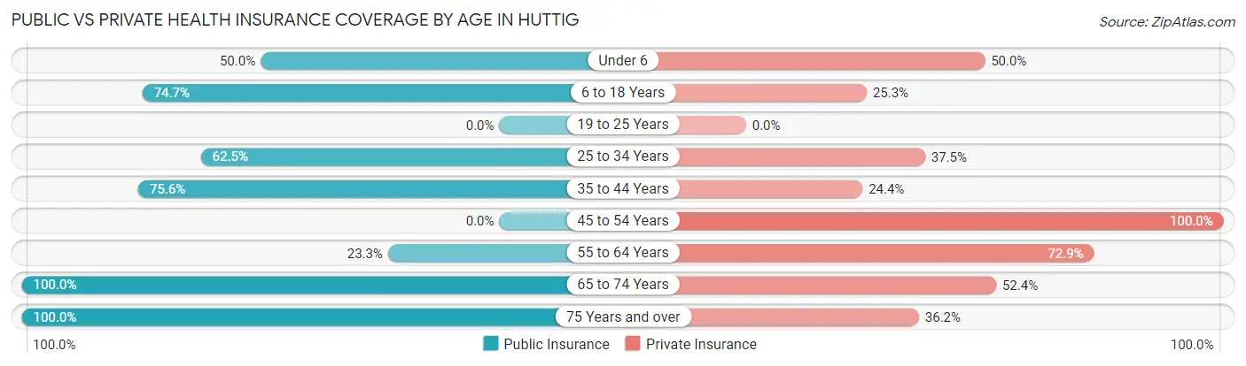 Public vs Private Health Insurance Coverage by Age in Huttig