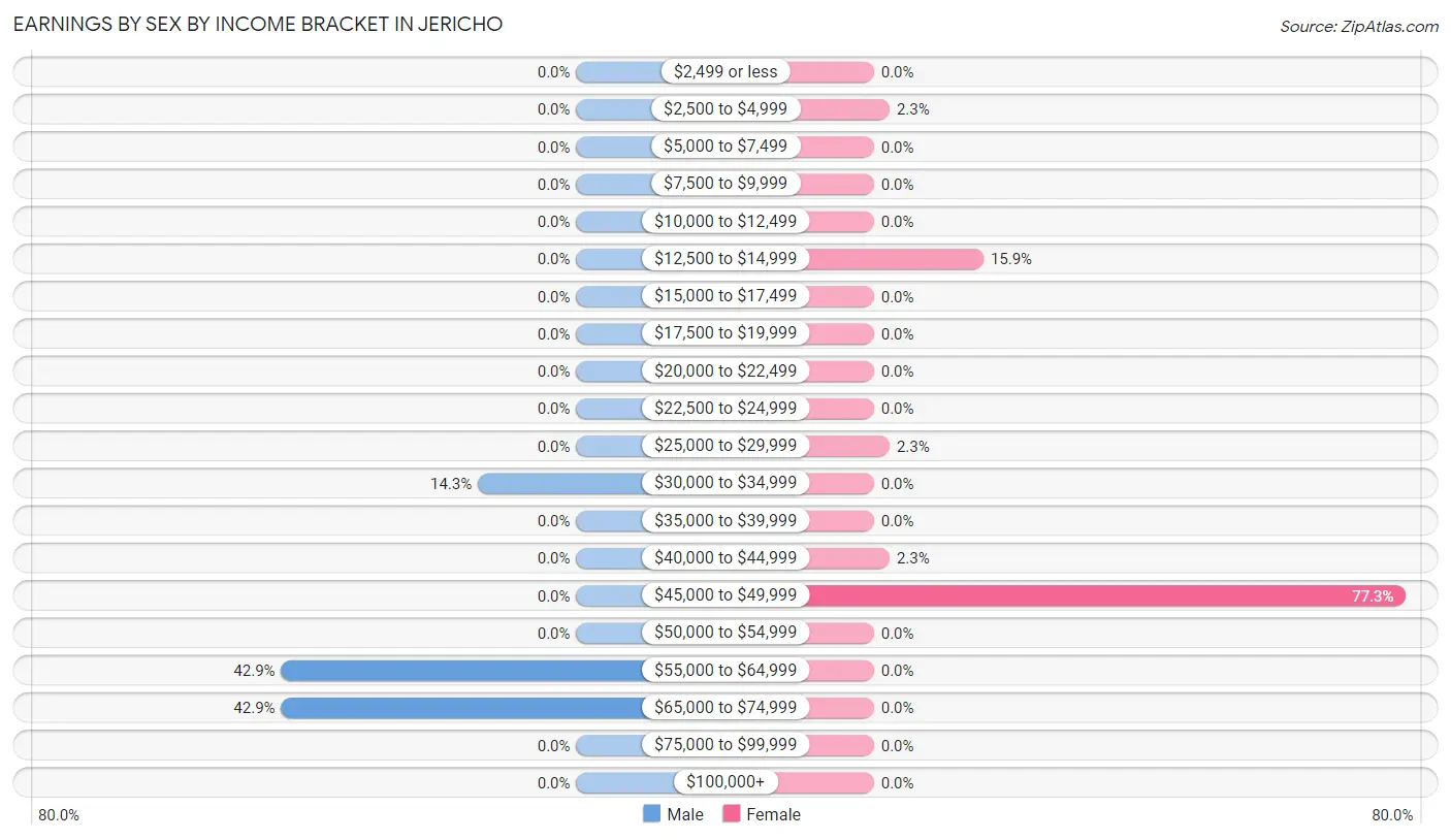 Earnings by Sex by Income Bracket in Jericho