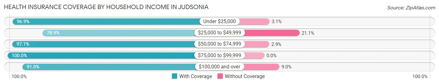 Health Insurance Coverage by Household Income in Judsonia
