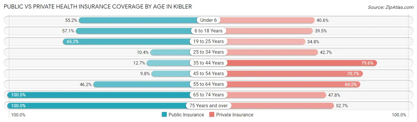 Public vs Private Health Insurance Coverage by Age in Kibler