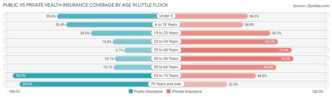 Public vs Private Health Insurance Coverage by Age in Little Flock