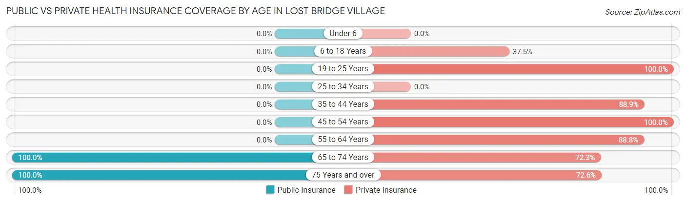 Public vs Private Health Insurance Coverage by Age in Lost Bridge Village