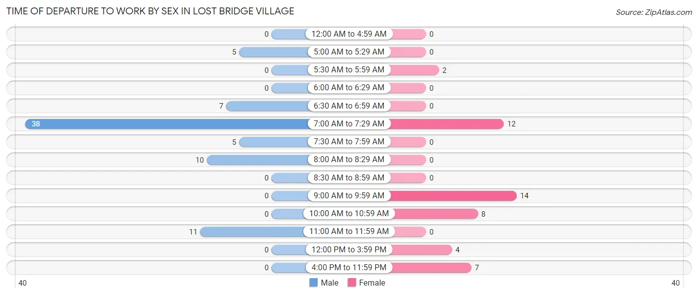 Time of Departure to Work by Sex in Lost Bridge Village