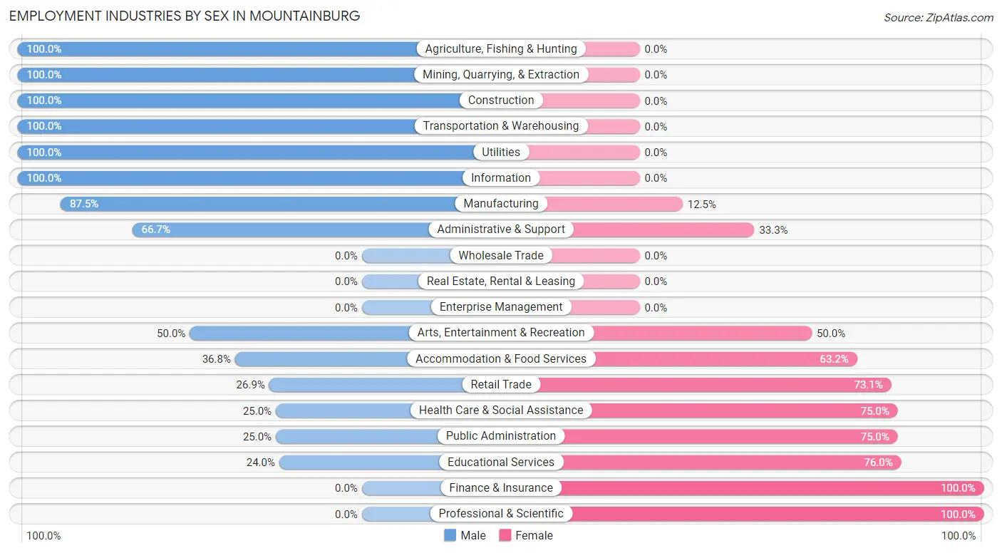 Employment Industries by Sex in Mountainburg