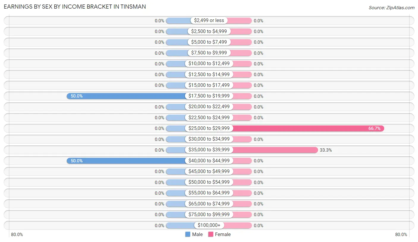 Earnings by Sex by Income Bracket in Tinsman