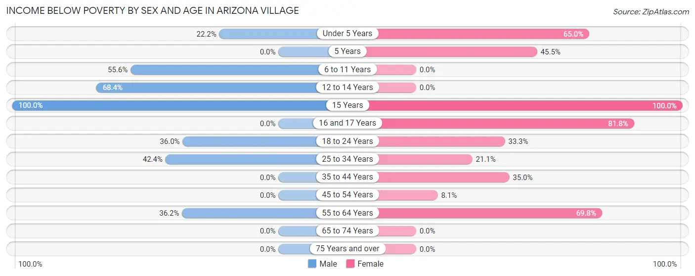 Income Below Poverty by Sex and Age in Arizona Village