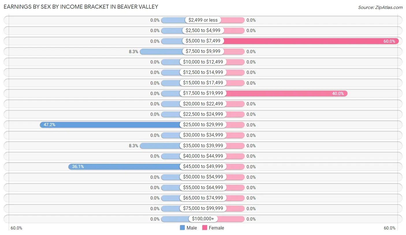 Earnings by Sex by Income Bracket in Beaver Valley