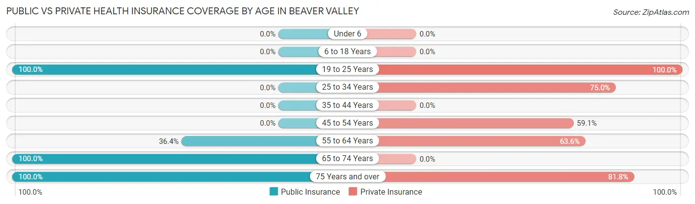Public vs Private Health Insurance Coverage by Age in Beaver Valley