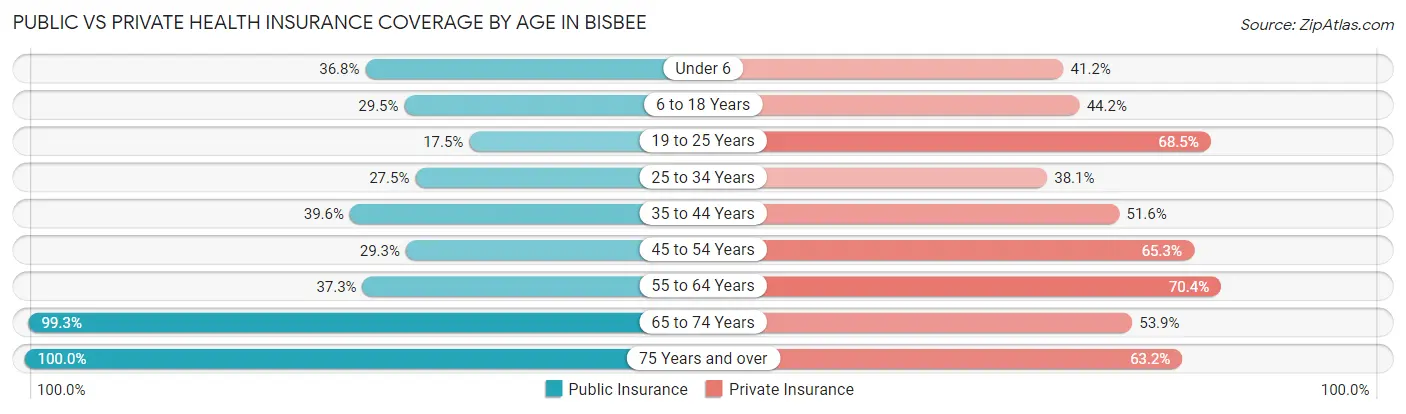Public vs Private Health Insurance Coverage by Age in Bisbee