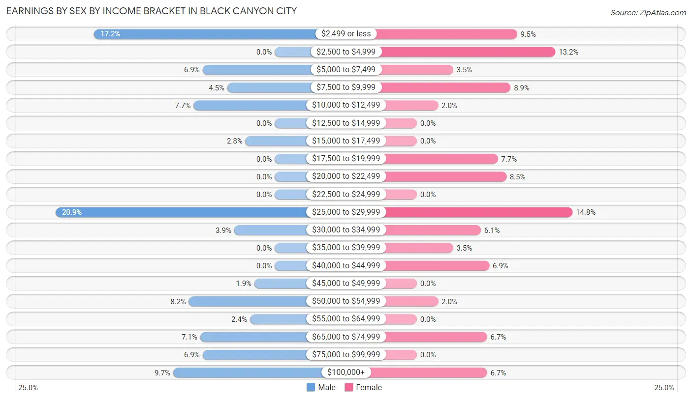 Earnings by Sex by Income Bracket in Black Canyon City
