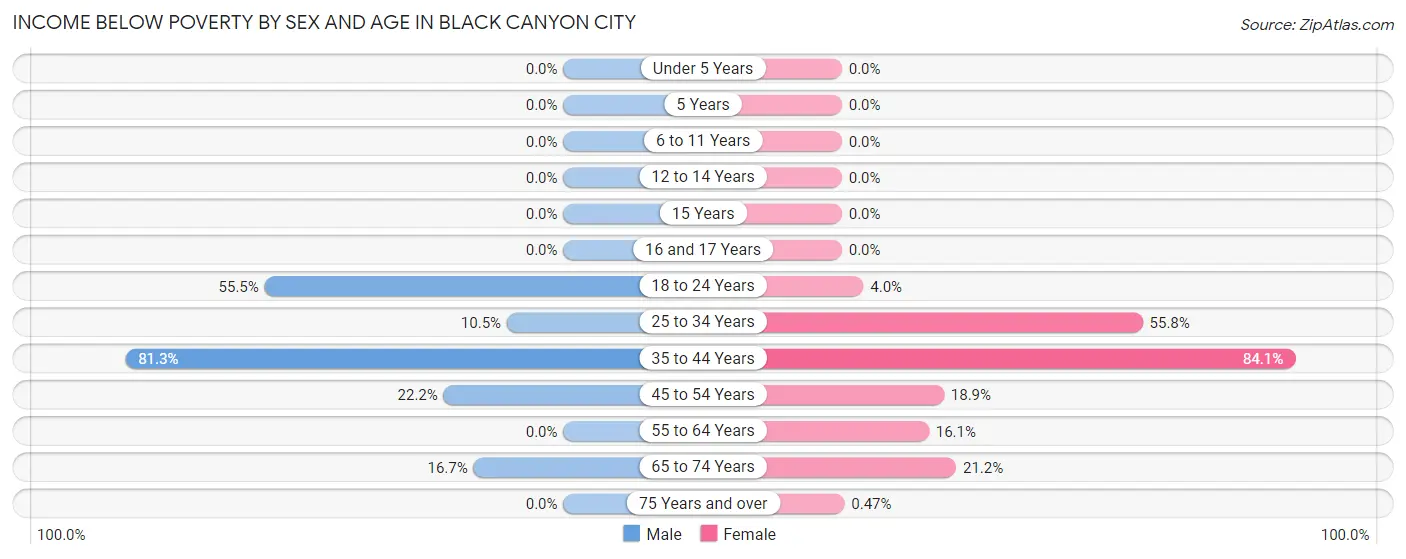 Income Below Poverty by Sex and Age in Black Canyon City