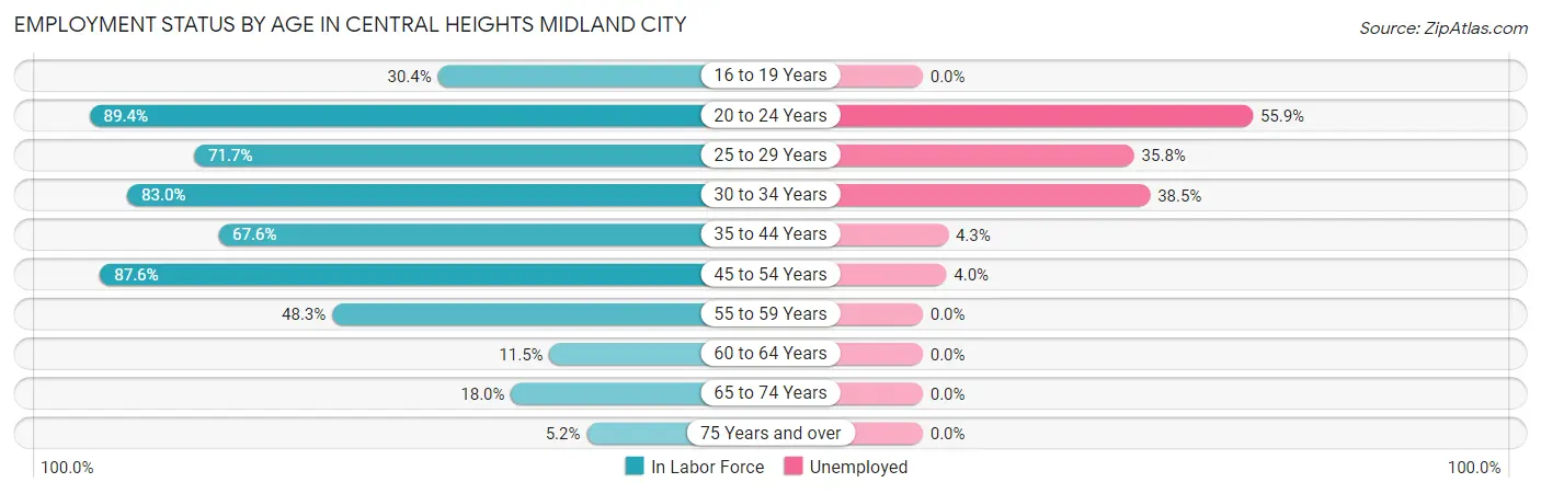Employment Status by Age in Central Heights Midland City