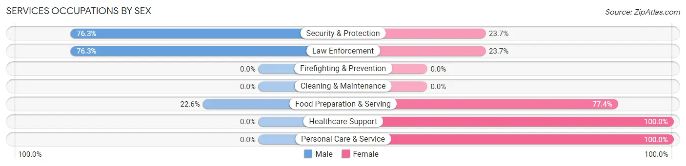 Services Occupations by Sex in Central Heights Midland City