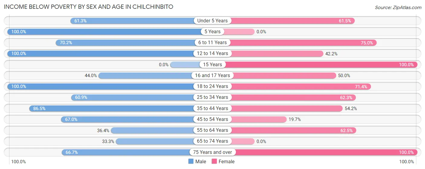 Income Below Poverty by Sex and Age in Chilchinbito