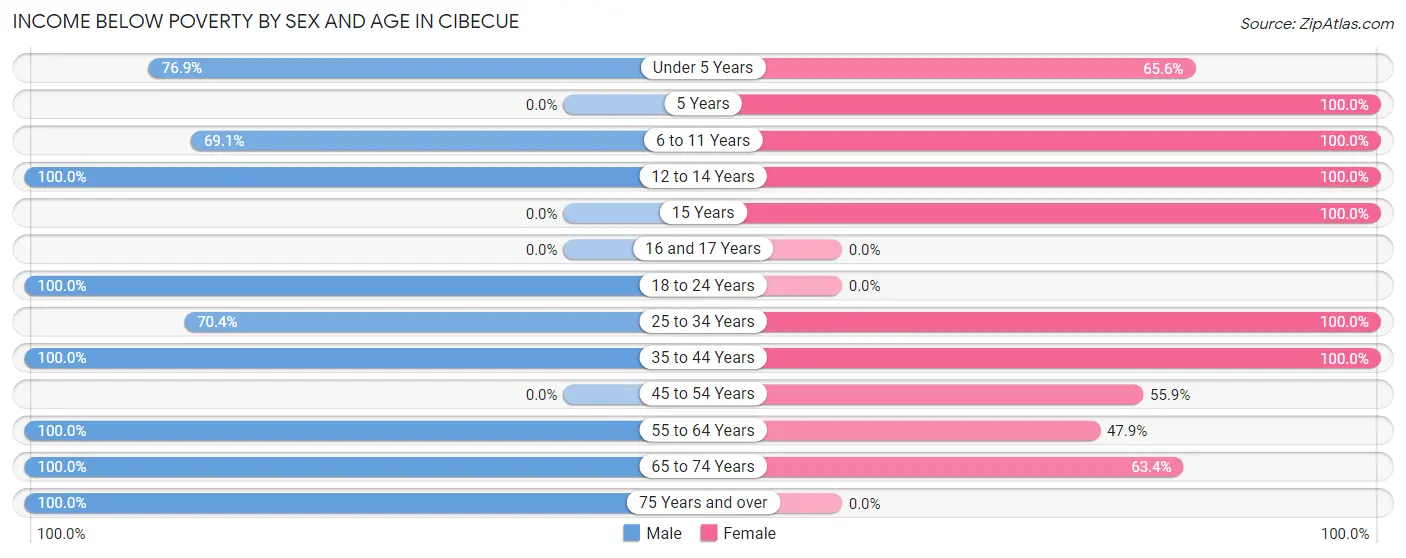 Income Below Poverty by Sex and Age in Cibecue