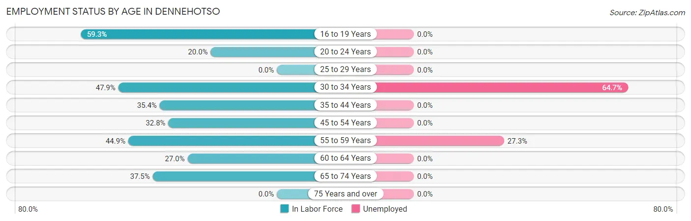 Employment Status by Age in Dennehotso