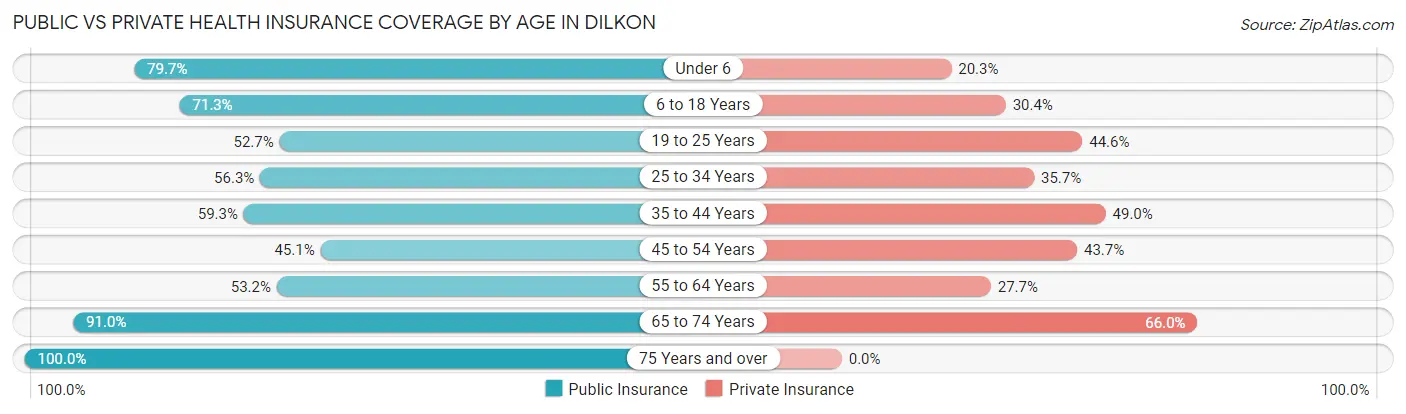 Public vs Private Health Insurance Coverage by Age in Dilkon
