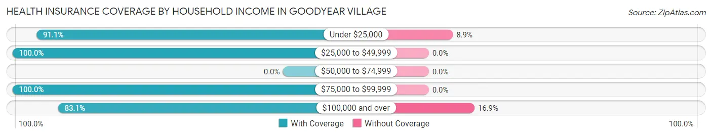 Health Insurance Coverage by Household Income in Goodyear Village