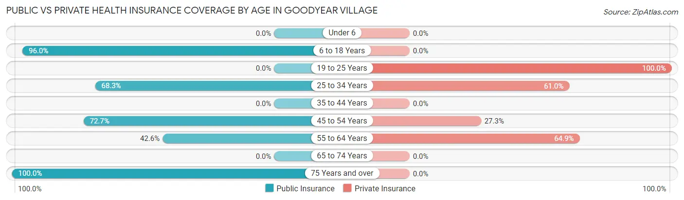 Public vs Private Health Insurance Coverage by Age in Goodyear Village