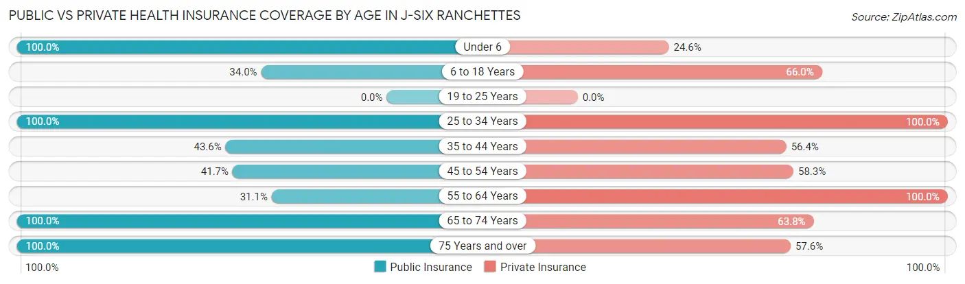 Public vs Private Health Insurance Coverage by Age in J-Six Ranchettes