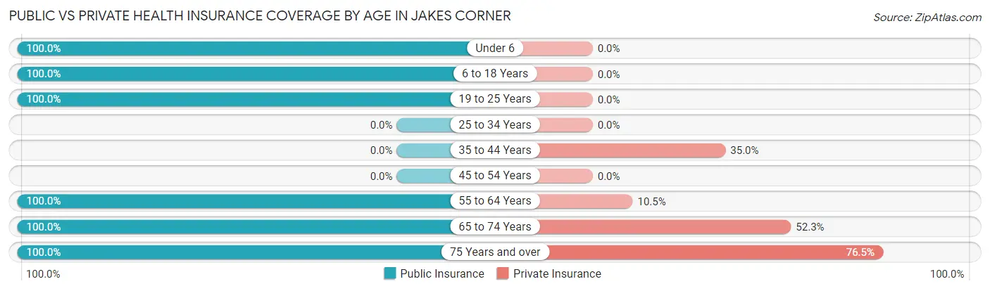 Public vs Private Health Insurance Coverage by Age in Jakes Corner