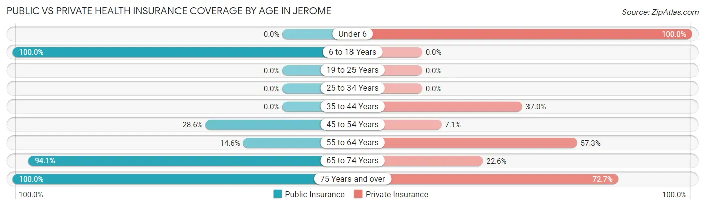 Public vs Private Health Insurance Coverage by Age in Jerome