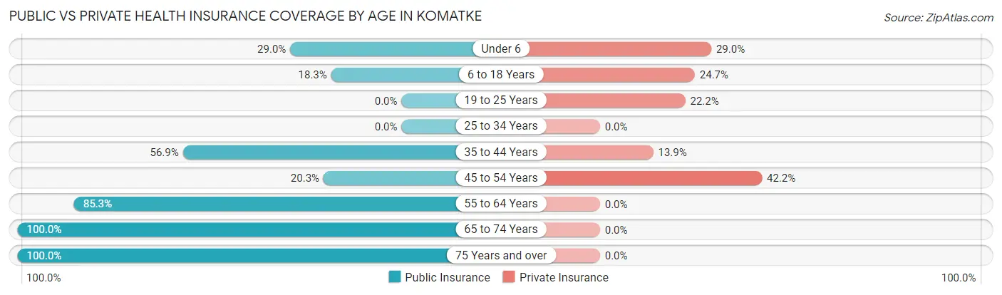 Public vs Private Health Insurance Coverage by Age in Komatke