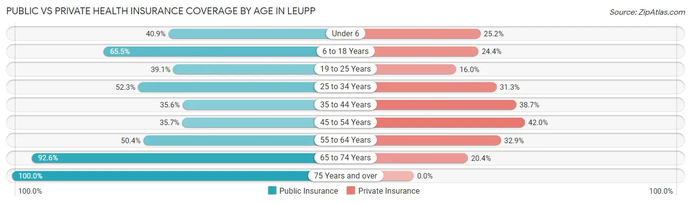 Public vs Private Health Insurance Coverage by Age in Leupp