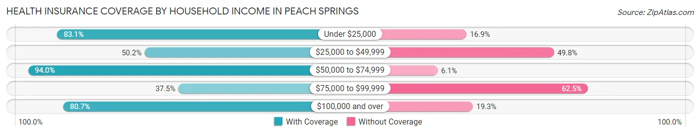 Health Insurance Coverage by Household Income in Peach Springs