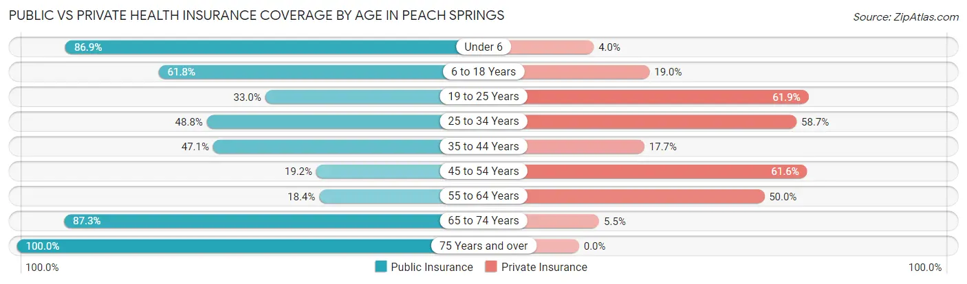 Public vs Private Health Insurance Coverage by Age in Peach Springs