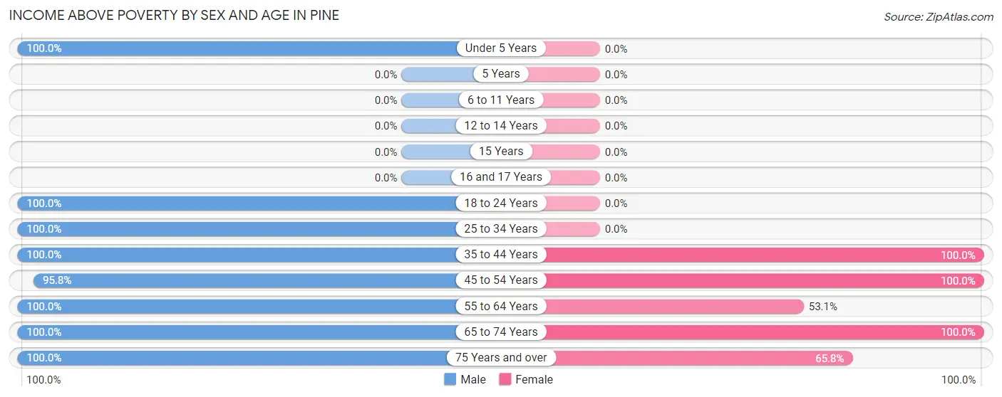 Income Above Poverty by Sex and Age in Pine