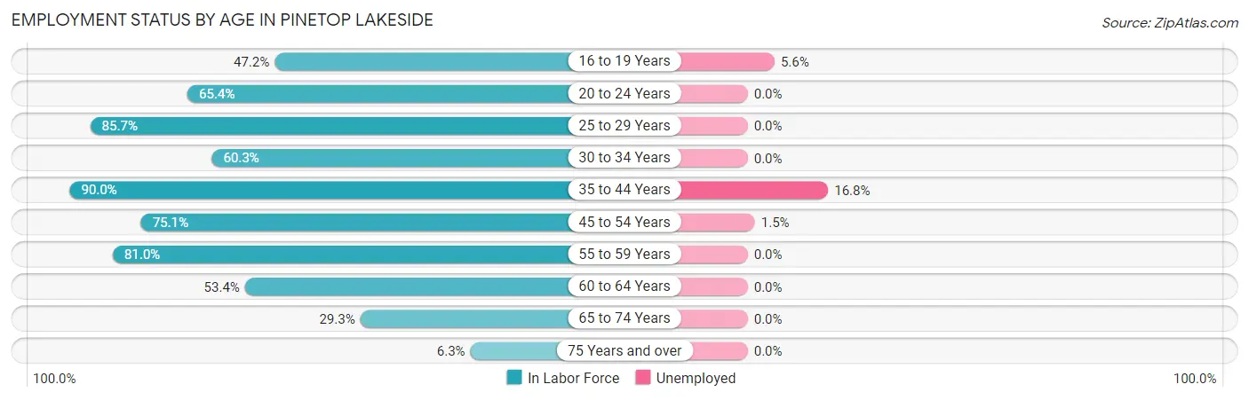 Employment Status by Age in Pinetop Lakeside