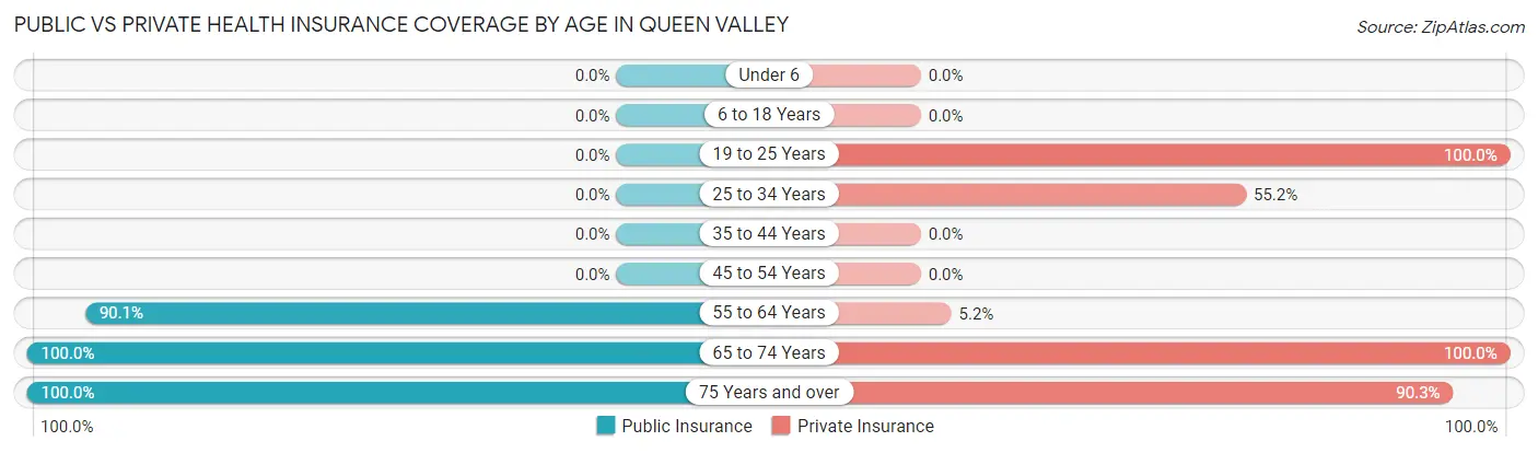 Public vs Private Health Insurance Coverage by Age in Queen Valley
