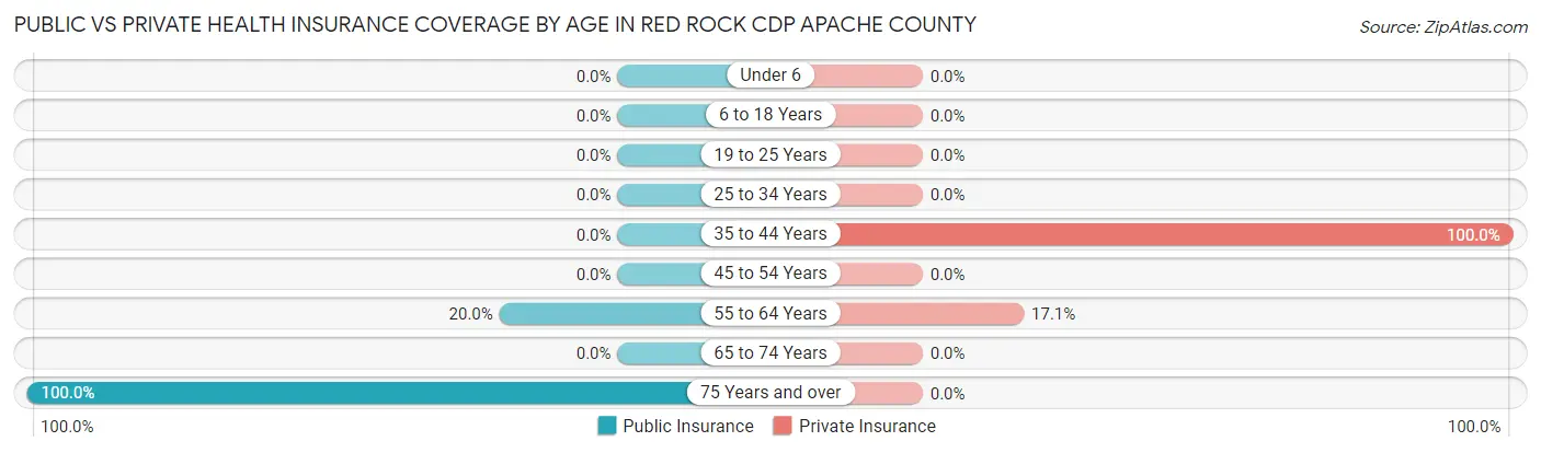 Public vs Private Health Insurance Coverage by Age in Red Rock CDP Apache County